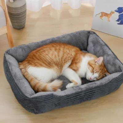 panier chat gris moelleux avec chat roux endormi
